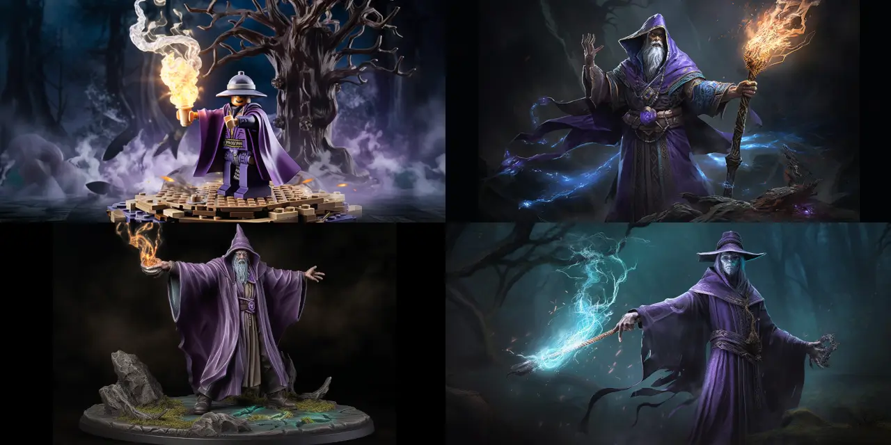 Forge an awe-inspiring sorcerer with flowing {{fabric_type}} robes, wielding a magical {{staff_material}} staff adorned with {{enchanted_stone}}. Showcase the sorcerer's mastery over {{elemental_power_1}} and {{elemental_power_2}} through a vivid display of full-fledged elemental force. Amplify the energy of the scene with powerful {{light_source}} lighting, casting striking shadows and highlights across the character. Capture the sorcerer's determination and intensity with expressive {{eye_color}} eyes and strong facial features in the style of {{art_style}} cartoon avatars.