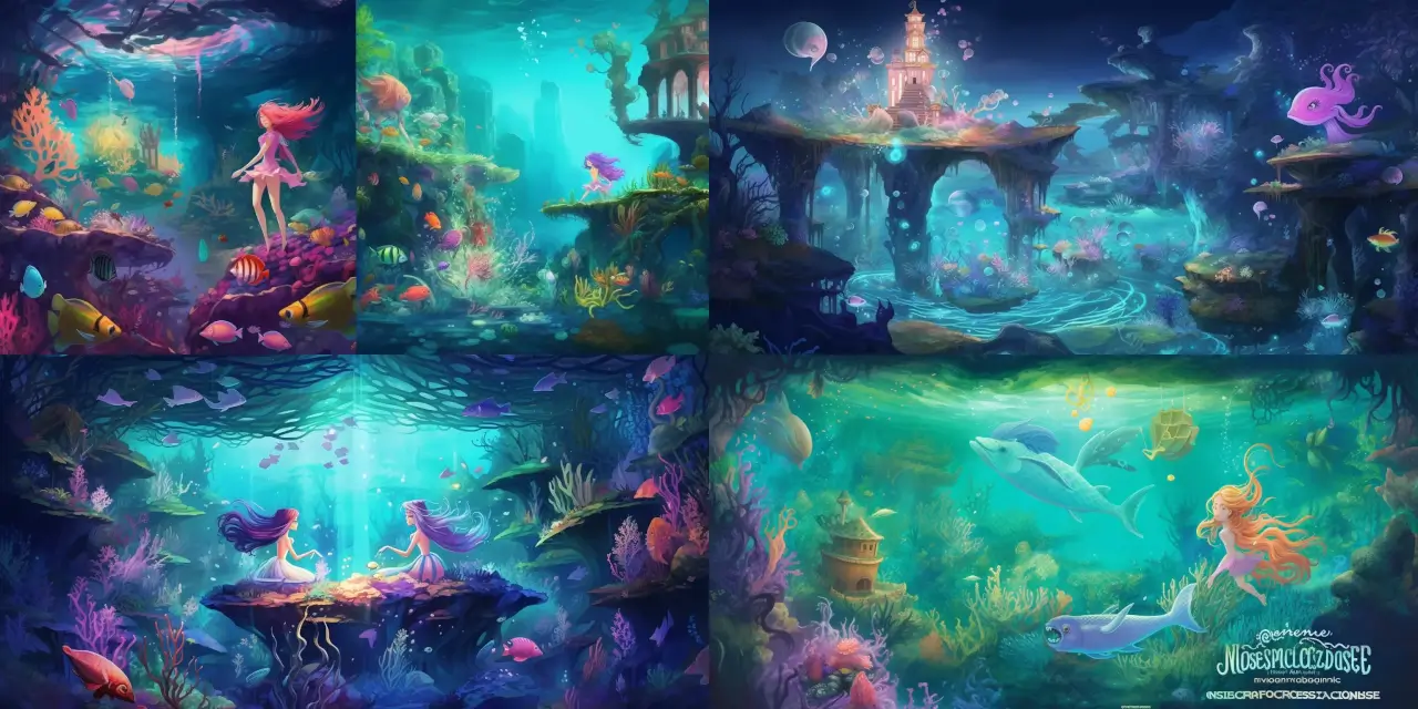 Create a mesmerizing, glowing underwater kingdom filled with enchanting {{bioluminescent_plant}}s, and inhabited by breathtakingly beautiful {{mermaid_character}} and {{merman_character}} anime characters, swimming gracefully alongside mystical {{sea_creature_1}} and {{sea_creature_2}}. Capture the vivid and enchanting colors of the environment, reflecting the soft, magical light emitted by the luminescent plants and creatures. Set the scene with whimsical architectural details such as {{underwater_castle}}, {{coral_throne}}, or {{pearl_gate}}. Ensure that the art style is refined yet uniquely captivating, presenting the perfect blend of mystical allure and anime charm. Add "Anime-Styled Game Art" at the end of the prompt for clarity.