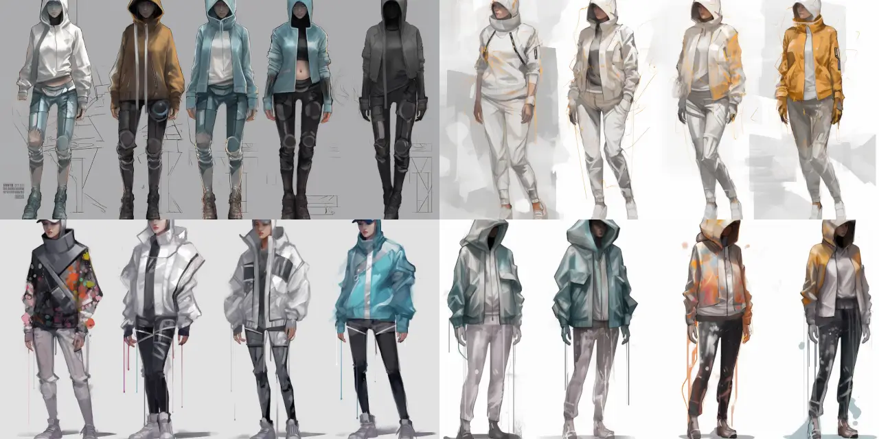 Illustrate a futuristic unisex sportswear line, encompassing {{garment_1}}, {{garment_2}}, and {{garment_3}}, inspired by cyborg aesthetics and showcasing metallic accents. The fashion design should incorporate elements such as {{feature_1}}, {{feature_2}}, and {{feature_3}} to enhance functionality and appeal to both genders. Visualize the sportswear through a series of sketches, using mediums like {{medium_1}} or {{medium_2}}. Refer to the styles of artists like {{artist_1}} and {{artist_2}} to capture a truly futuristic and cutting-edge vibe for the collection.