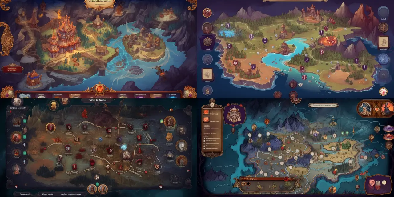 Design a {{theme}} Game Over screen for a medieval fantasy-themed game, incorporating {{colors}} deep, rich colors, {{patterns}} intricate patterns, and a strong focus on {{user_engagement}} user engagement. Emphasize UI & UX Design for Games with elements such as {{element_1}}, {{element_2}}, and {{element_3}}. Consider referencing artists like {{artist_1}} and {{artist_2}} for visual inspiration and use mediums like {{medium_1}} and {{medium_2}} to create the final design.