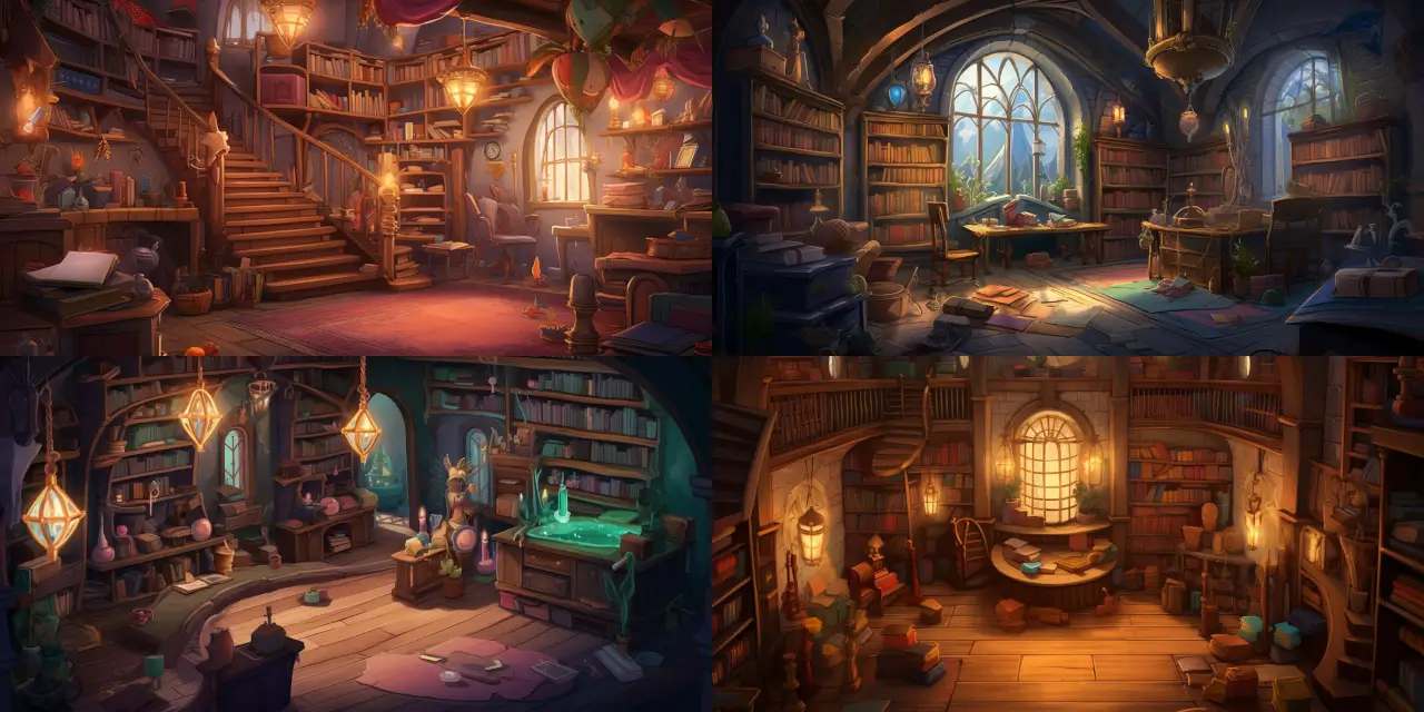 Create a captivating interior scene for a magical academy within a wizard-themed mobile game, featuring {{floating_bookshelves}}, adorned with an array of {{ancient_artifacts}}, and inhabited by enchanting {{mystical_creatures}}. Convey a sense of wonder and amazement, with a touch of fantasy in the {{art_style}} of your choice, such as surreal, dreamlike, or painterly styles. Incorporate elements inspired by renowned artists like {{inspired_artist}} to enhance the visual appeal and elevate the game's atmosphere. The medium for this artwork can be a combination of digital painting, matte painting, or even watercolor, depending on your creative vision. Emphasize the magical, awe-inspiring essence of this mystical academic world while maintaining a suitable aesthetic for the mobile gaming platform.
