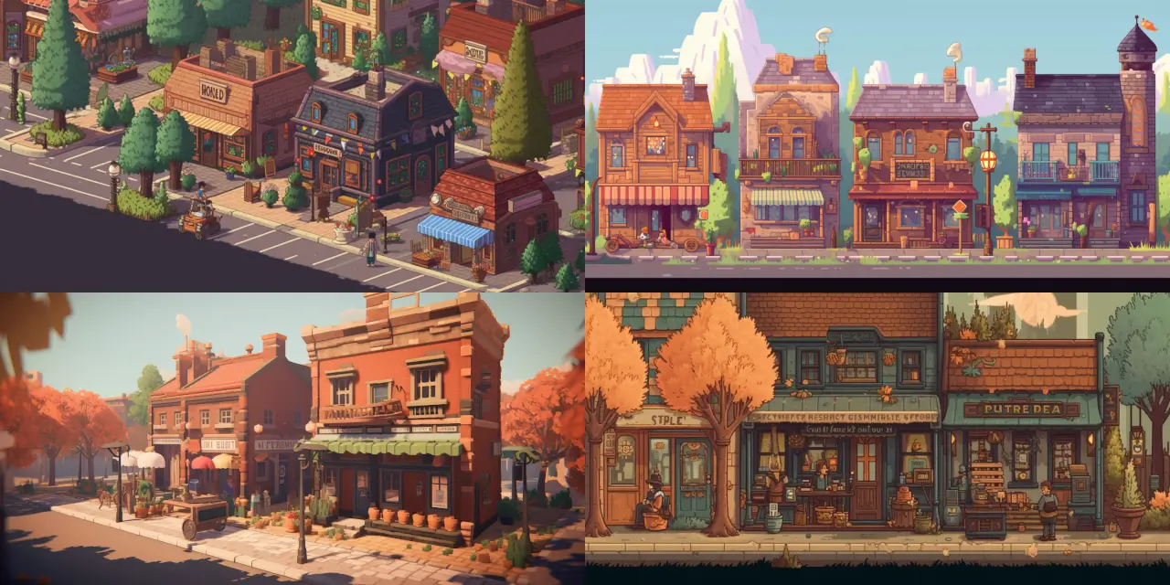 Create a cozy and quirky small town inspired by 90s video game aesthetics, featuring {{art_style}} art. The town should include warm and inviting environments like {{environment_1}}, {{environment_2}}, and {{environment_3}} for players to explore. Populate the town with unique non-player characters such as {{character_1}}, {{character_2}}, and {{character_3}}. Design both 2D & 3D game assets that capture the essence of retro gaming while maintaining a welcoming atmosphere. Consider incorporating pixelated elements, nostalgic color palettes, and memorable landmarks that evoke a sense of familiarity and comfort.