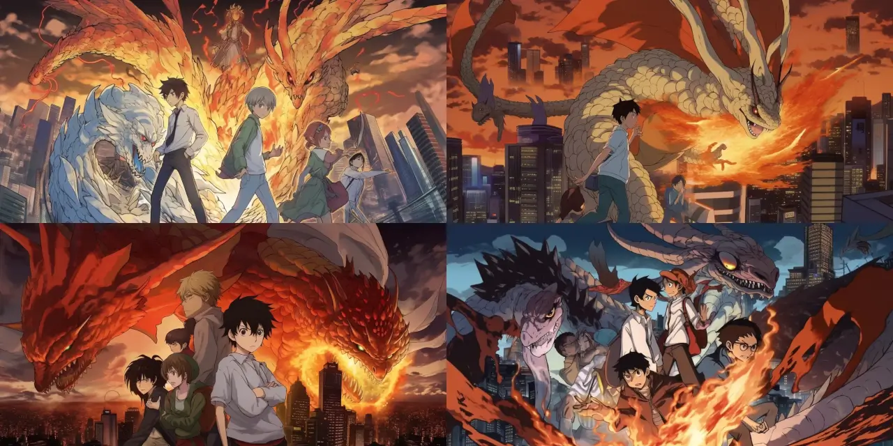 Design a scene showcasing a group of {{number_of_teenagers}} teenagers, each wielding unique {{magical_ability_1}}, {{magical_ability_2}}, and {{magical_ability_3}}, fearlessly battling a colossal {{monster_type}} in the heart of a {{city_setting}} city. Capture their intense emotions, such as {{emotion_1}}, {{emotion_2}}, and {{emotion_3}}, while incorporating a Manga-style illustration with artistic influences from {{manga_artist_1}} and {{manga_artist_2}}. Emphasize the dynamic interaction between their magical abilities, the monster, and their surroundings, illustrating both destruction and resilience in the cityscape. Use a combination of {{art_medium_1}}, {{art_medium_2}}, and {{art_medium_3}} to bring this epic battle to life.