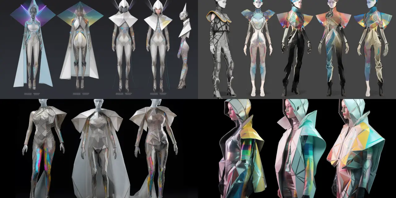 Design a futuristic, avant-garde outfit with innovative materials and unexpected silhouettes for a fashion-forward space traveler. Featuring unique elements such as {{element_1}}, {{element_2}}, and {{element_3}}. Incorporate inspirations from artistic styles like {{art_style_1}} and {{art_style_2}}. The costume should also reflect strong themes, such as {{theme_1}} and {{theme_2}}. Create a detailed sketch of the outfit in a medium of your choice, such as {{medium_1}} or {{medium_2}}, with a nod to the distinctive techniques of artists like {{artist_1}} and {{artist_2}}.