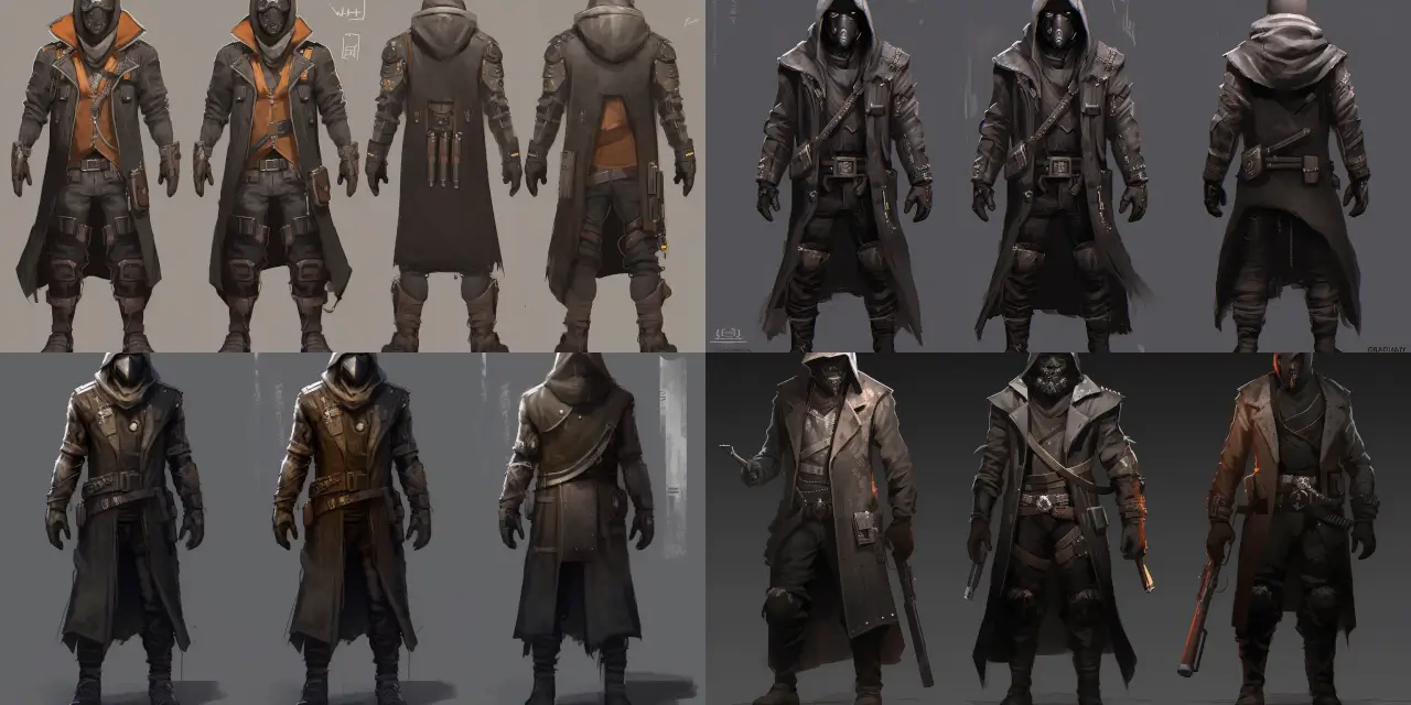 Design a dystopian vigilante game character, wearing {{clothing_material}} tattered clothes, and wielding {{number_of_weapons}} improvised, jury-rigged weapons. The character's appearance should evoke {{emotion_1}} and {{emotion_2}}, while the setting should be a {{setting_descriptor}} dystopian world. Incorporate {{art_style_1}} and {{art_style_2}} art styles in the character design to create a unique and visually compelling result. Consider referencing the work of artists such as {{artist_1}}, {{artist_2}}, and {{artist_3}} for inspiration. The final design should be presented as a {{medium_type}}.