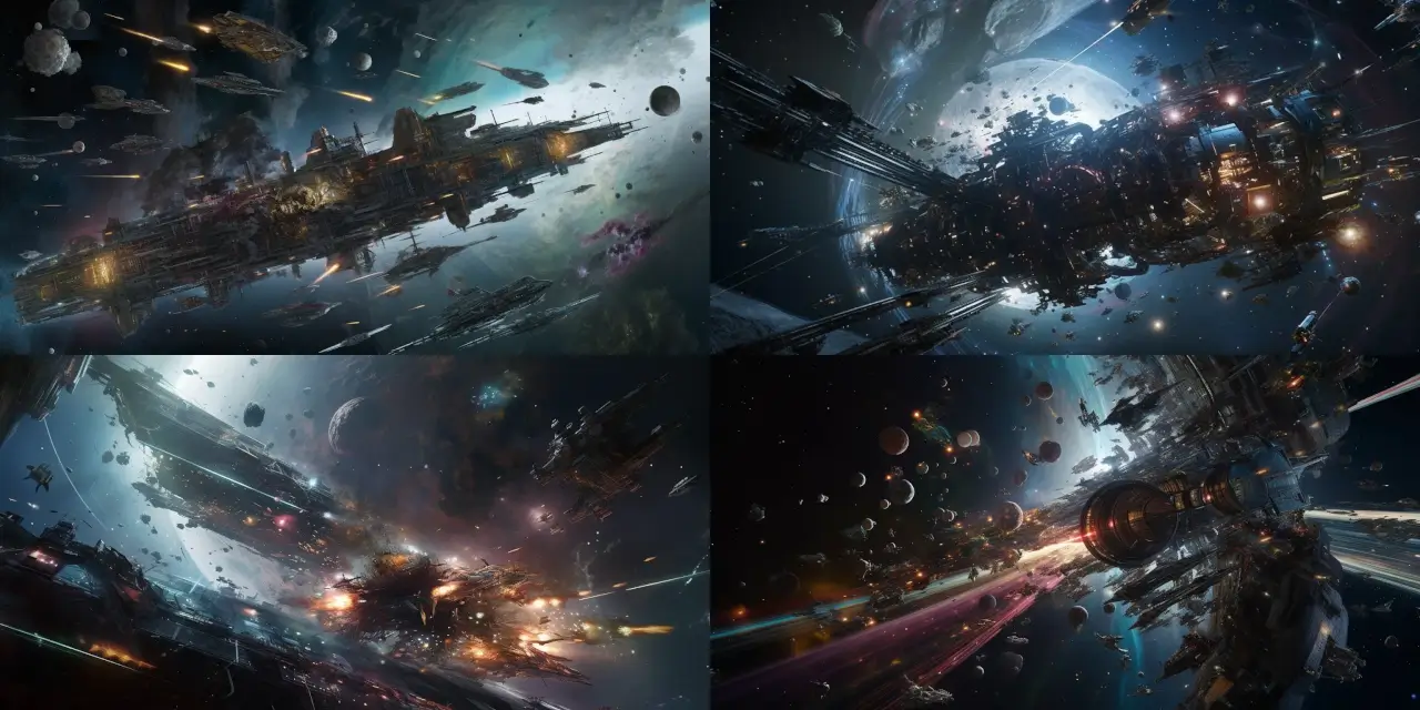 An interstellar war scene, featuring {{number_of_spaceships}} highly detailed spaceships from rival nations, {{nation_1}} and {{nation_2}}, engaged in a high-velocity dogfight amidst {{location_1}}. The spaceships display intricate designs and unique weapon systems, showcasing the advanced technology and strategic prowess of their respective nations. Awe-inspiring {{theme_1}} and palpable tension fill the scene as ships navigate treacherous asteroid fields, shooting fiery projectiles and vivid energy beams to seize victory. The art style is reminiscent of {{artist_1}} and {{artist_2}}, combining elements of Sci-Fi & Space Art with a touch of {{additional_style}} to capture the essence of this epic conflict. To further immerse the viewer, choose a medium such as {{medium_1}} for the detailed portrayal of this interstellar war scene.