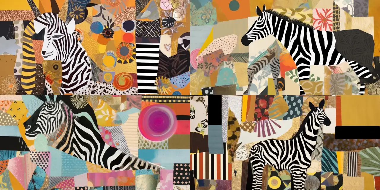 Design an abstract collage incorporating {{animal_pattern_1}}, {{animal_pattern_2}}, and {{animal_pattern_3}} prints in a harmonious layout. Explore various textile techniques such as {{technique_1}}, {{technique_2}}, and {{technique_3}} while invoking the essence of {{theme_1}} and {{theme_2}}. Inspired by artists like {{artist_1}} and {{artist_2}}, create a unique composition that combines the animal prints with elements of {{style_1}} and {{style_2}}. Translate the boldness of the patterns into a vivid {{medium}} artwork that evokes a sense of {{emotion}}.