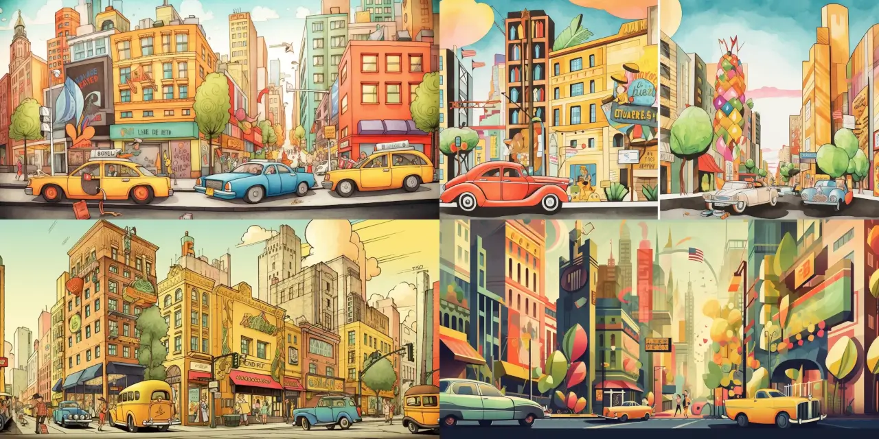 Illustrate a quirky and colorful {{art_style}} cartoon city with anthropomorphic {{fruit_character_1}}, {{fruit_character_2}}, and {{fruit_character_3}} characters going about their daily lives. Include elements such as {{vehicle_1}}, {{building_1}}, and bustling streets filled with vibrant fruit characters, capturing a sense of {{theme_1}}. Use inspiration from artists like {{artist_1}} and {{artist_2}} while incorporating a {{medium_1}} approach for a unique visualization.