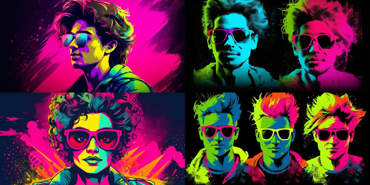 Create a Custom Profile Picture showcasing an avatar dressed in {{clothing_1}}, {{clothing_2}}, and {{accessory_1}} embodying retro 80s fashion, set against a {{vintage_scene}} backdrop. Make use of vibrant colors, such as {{color_1}}, {{color_2}}, and {{color_3}}, and experiment with a combination of {{art_style_1}}, {{art_style_2}}, and {{art_style_3}} to evoke a nostalgic feeling. Consider incorporating iconic 80s elements in the background, such as {{iconic_element_1}} and {{iconic_element_2}}. Ensure that the avatar's pose and expression reflect the confident and bold attitude of the era.