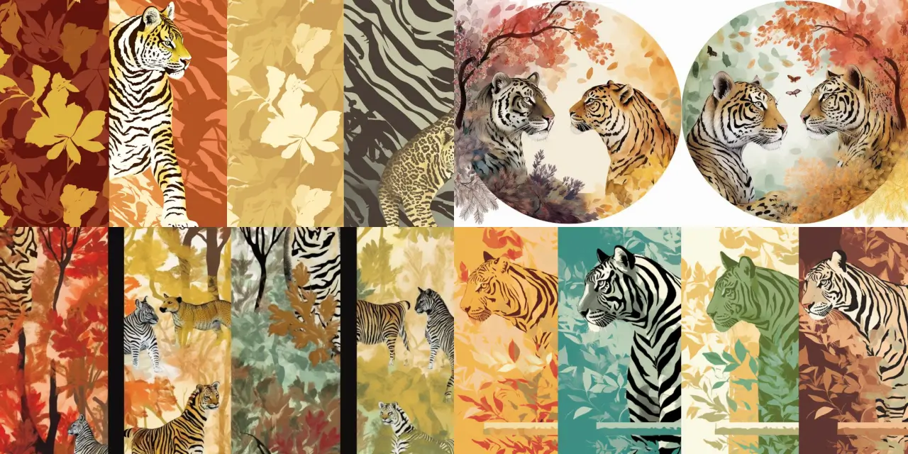 Create an artistic representation of the four seasons, each season characterized by a unique animal print and color scheme. For {{season_1}}, incorporate the {{animal_print_1}} pattern with a {{color_scheme_1}} palette; for {{season_2}}, use the {{animal_print_2}} pattern and a {{color_scheme_2}} palette; for {{season_3}}, display the {{animal_print_3}} pattern combined with a {{color_scheme_3}} palette; and for {{season_4}}, showcase the {{animal_print_4}} pattern with a {{color_scheme_4}} palette. Experiment with different art styles, such as impressionism, surrealism, or pop art for visual contrast, and consider using various mediums, like watercolor, oil on canvas, or digital painting to emphasize the unique features of each season.