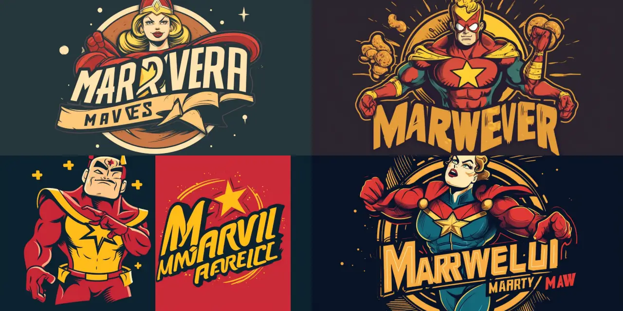 Create a superhero-themed restaurant logo featuring {{superhero_name}}, a superhero character holding a {{burger_type}} burger and {{fries_style}} fries, with the restaurant's name "{{restaurant_name}}" displayed in a {{font_style}} catchy font. The design should be in a {{art_style}} cartoon style, incorporating elements of {{superhero_theme}} to represent the superhero's unique powers and personality.