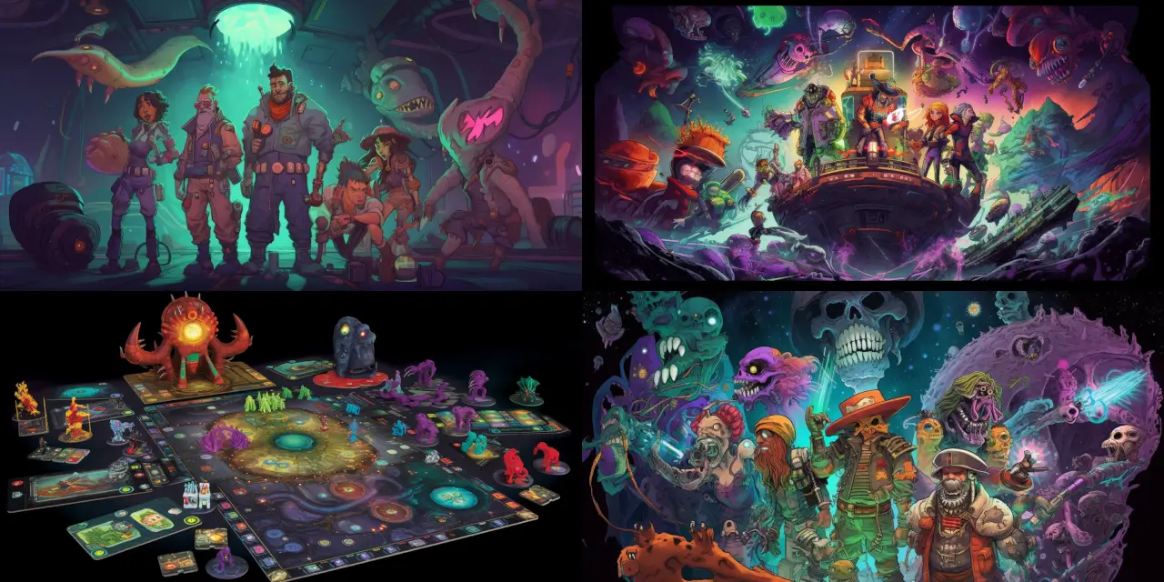 Depict a space pirate crew of {{number_of_species}} various alien species, each with their own unique {{physical_trait}}, wearing worn-out space outfits, filled with {{accessory_details}}. They are gathered around a holographic treasure map, showcasing {{map_elements}} inside their {{spaceship_interior_style}} spaceship. Emphasize the strong feelings of {{crew_emotion}} and {{crew_theme}} among the crew members as they strategize their next move. Capture the moment using 3D character modeling, incorporating elements from {{art_style_1}} and {{art_style_2}} to create a visually stunning scene.