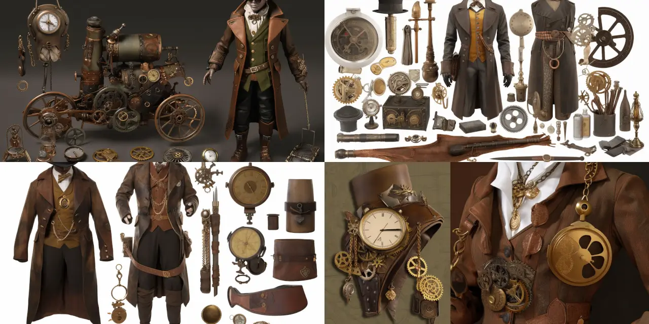 Create a captivating depiction of a {{steampunk_character}} in a Victorian-inspired outfit, complete with mechanical gadgets such as {{gadget_1}} and {{gadget_2}}. Include intricate accessories like {{accessory_1}} and {{accessory_2}} to enhance their appearance. Make use of earthy tones like {{color_1}}, {{color_2}}, and {{color_3}} alongside metallic accents such as {{metal_1}} and {{metal_2}} to emphasize their attire. Capture the essence of the character in either a cartoon avatar style or a {{style_1}} artistic approach. Consider adding a unique twist or setting for your character, such as {{scene_1}} or a {{scene_2}} background.
