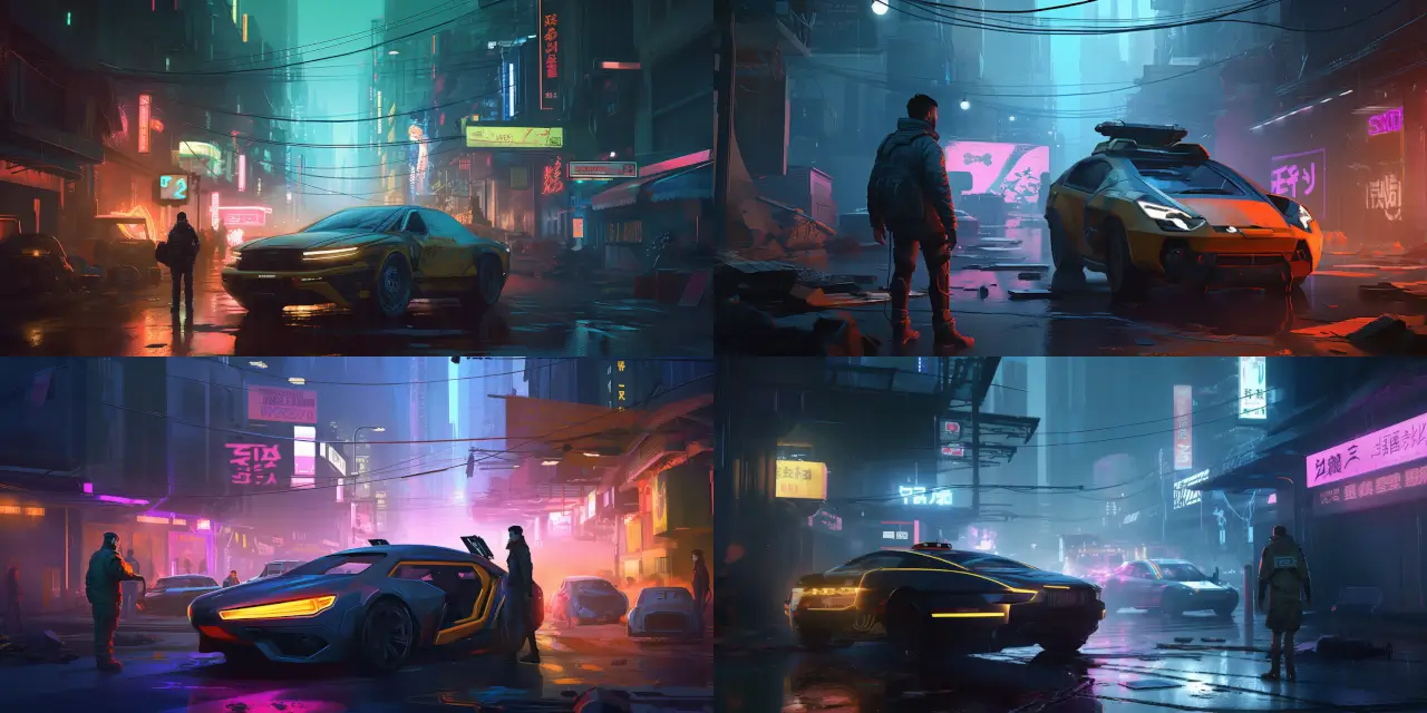 Showcase a tense stand-off between a {{character_1}}cybernetic law enforcement officer and a {{character_2}}resistance movement figure, surrounded by {{setting_element_1}}holographic traffic lights and {{setting_element_2}}hover vehicles in a {{style}}cyberpunk art style, emphasizing the {{theme_1}}struggle for power and {{theme_2}}clashing ideologies. Capture the moment with {{medium}}vivid colors and intense lighting to highlight the characters' expressions and emotions.