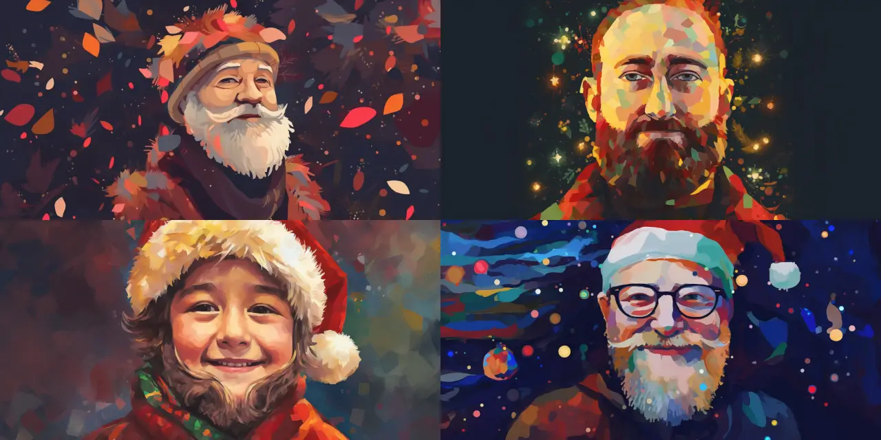 Create a Custom Profile Picture featuring a festive theme, showcasing an avatar dressed in {{seasonal_attire}}, surrounded by holiday decorations such as {{decoration_1}}, {{decoration_2}}, and {{decoration_3}}. Let the avatar's expression convey a sense of {{emotion}}, set against a backdrop inspired by {{artist_name}}'s art style. Use a medium like {{art_medium}} for a unique and appealing look. Emphasize details of the avatar's attire and decorations, making them appear in a {{art_style}} manner that captures the essence of the holiday season.