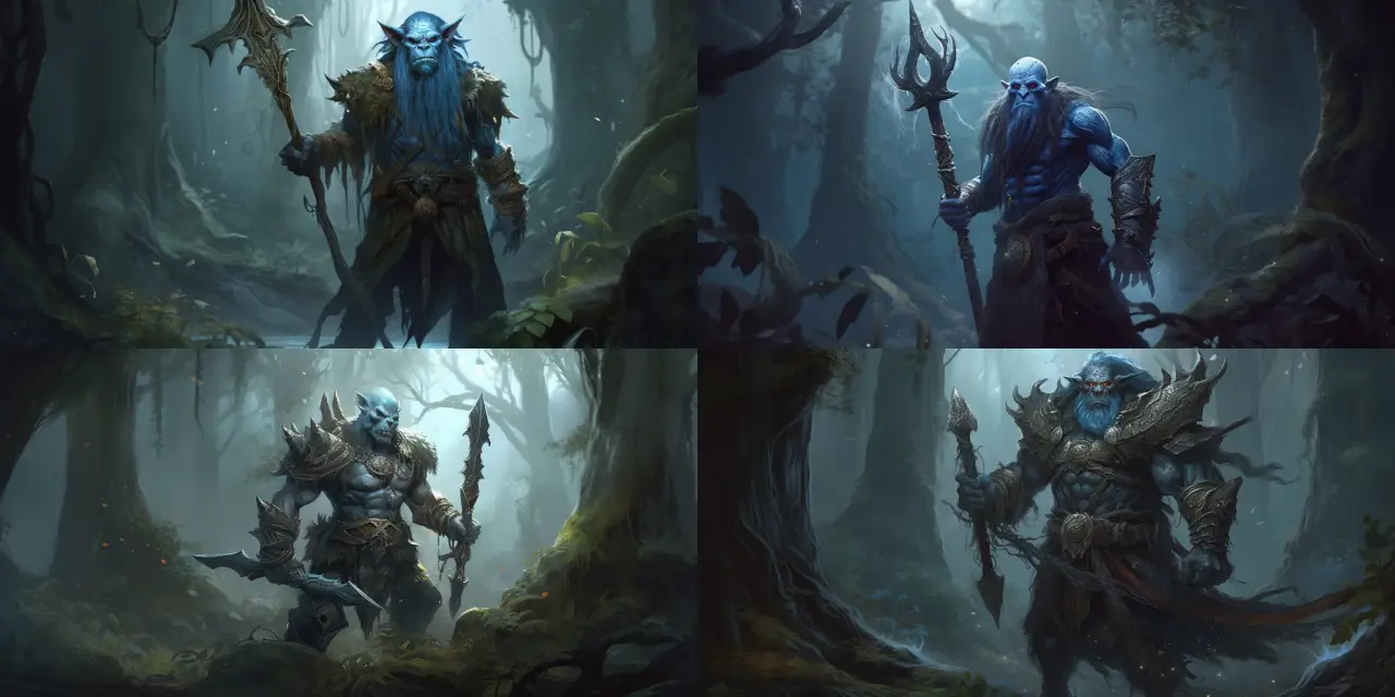 A mystical {{race_1}} warrior, wielding a {{material_1}} enchanted {{weapon_1}}, standing beneath an {{age_1}} tree in a magical {{setting_1}}. Fantasy Character Design.