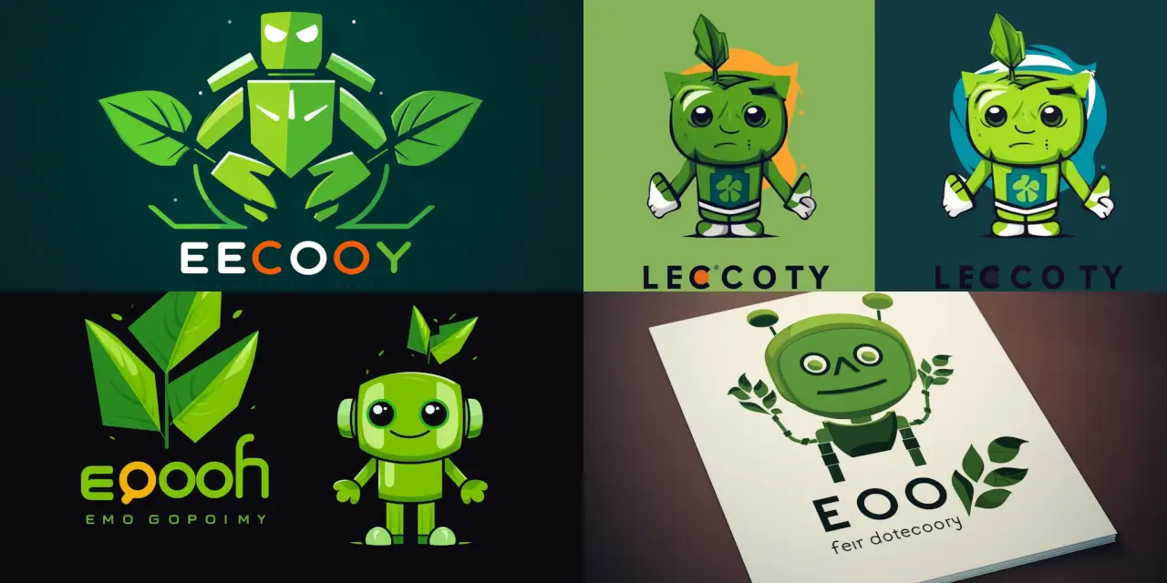 Design an eco-friendly energy company logo, showcasing a {{cute_robot_character}}, holding a {{leaf_symbol}}, representing green energy. Incorporate the brand's name, "{{company_name}}", in a {{modern_font_style}}. Focus on a cartoon-style logo with visually captivating colors and elements that highlight the commitment to environmental sustainability.
