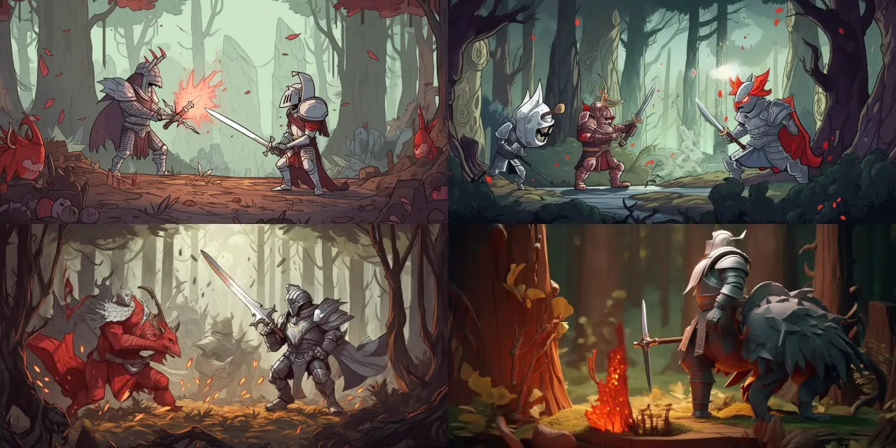 Design an epic battle scene between a noble knight, {{knight_name}}, and a fearsome dragon, {{dragon_name}}, in a {{setting}}. Showcase their expressive and detailed cartoon features for a Cartoon Character Design, highlighting the knight's {{knight_armor}} and the dragon's {{dragon_color}} scales. Capture strong emotions such as {{emotion_1}} and {{emotion_2}} within the scene, and use an art style inspired by {{artist_influence}}. Incorporate a medium like {{chosen_medium}} to bring the scene to life, and don't forget to include an unexpected element, like {{unique_detail}}, to make it truly stand out.