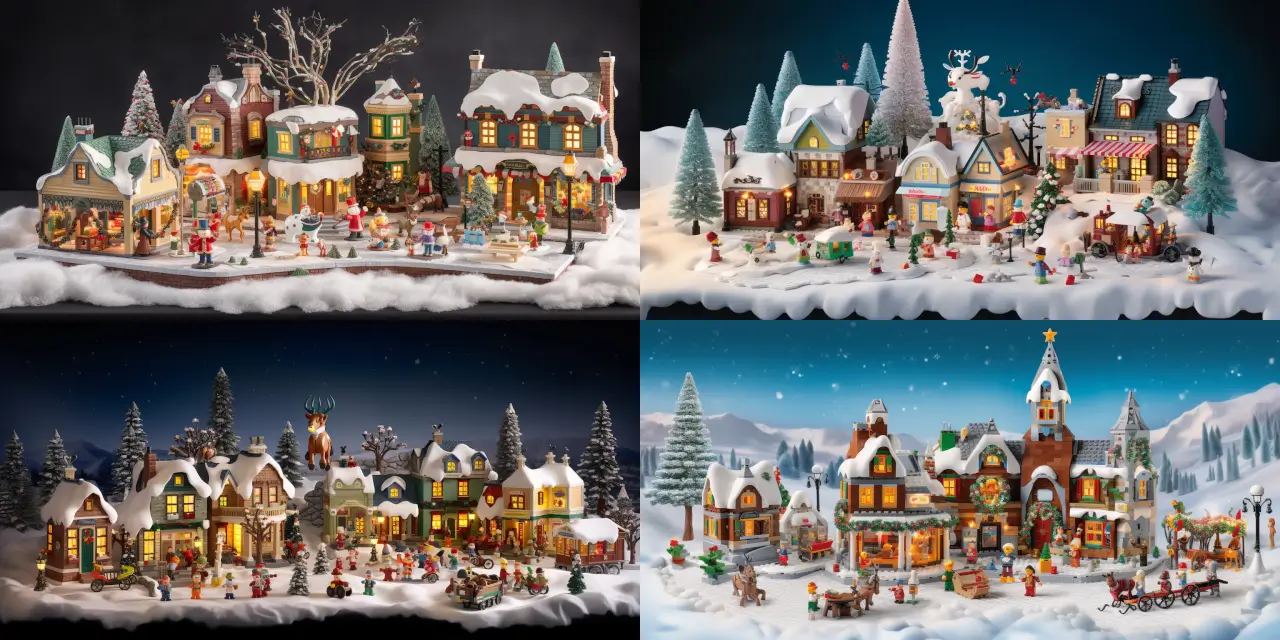 A heartwarming scene featuring a {{character_1}}, {{character_2}}, and {{character_3}} joyfully celebrating the festive season in a visually rich Christmas-themed town with {{town_building_1}}, {{town_building_2}}, and {{town_building_3}} adorned in twinkling lights, snow-capped roofs, and colorful decorations. The snowy landscape sets the perfect background for the characters to engage in {{holiday_activity_1}} and {{holiday_activity_2}}, enveloped in a warm and cheerful atmosphere. Capture this magical moment in a 2D animation style reminiscent of Studio Ghibli, filled with vibrant colors, attention to detail, and an abundance of festive cheer.