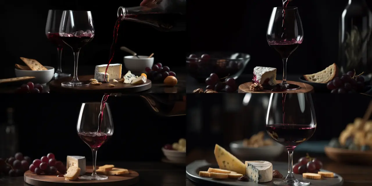 Capture a slow-motion pour of {{beverage_color}} {{beverage_type}} into a {{glass_type}} with {{number_of_appetizers}} {{appetizer_style}} appetizers in the background, showcasing the elegance and tantalizing nature of Food Photography.