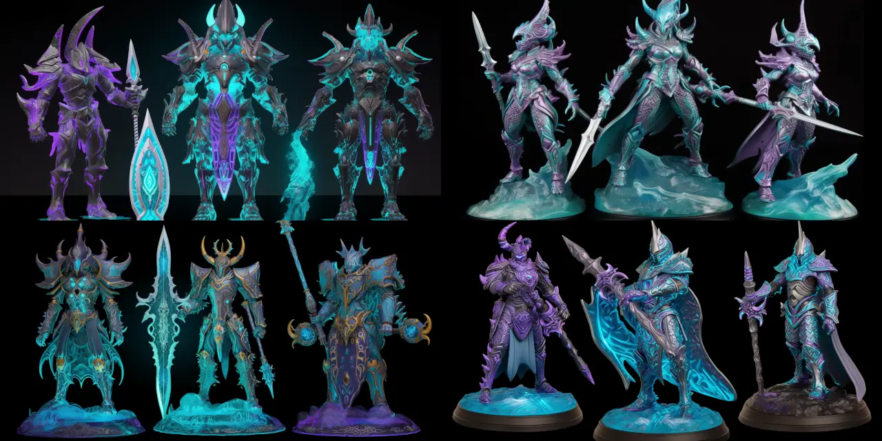 Create an awe-inspiring cosmic scene, featuring a powerful {{quantity_1}} armored mer-warrior(s) with bio-luminescent scales, giving off a {{color_1}} glow. Their armor possesses intricate {{style_1}} designs and integrates harmoniously with their {{animal_1}}-like characteristics. They masterfully wield an impressive {{quantity_2}} plasma spear(s), emanating {{color_2}} energy, which contrasts the abyssal surroundings. Accompanying them is a school of alien fish with {{attribute_1}} features, showcasing a variety of {{color_3}} hues and intricate patterns. Fuse futuristic and aquatic elements in the character design, taking inspiration from genres like cyberpunk and solarpunk. Evoke a sense of grandiosity, emphasizing the mer-warrior's role as a protector in this otherworldly aquatic universe, set amidst the vastness of space. Consider capturing the scene's essence with mediums such as watercolor or matte painting, incorporating artists' styles like H.R. Giger and Studio Ghibli.