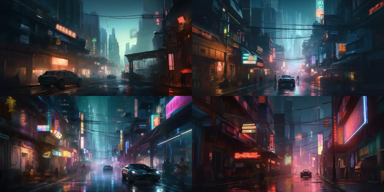 Design a {{setting_1}} cityscape featuring {{detail_1}} neon holographic billboards and {{detail_2}} flying vehicles as a backdrop for a {{character_1}} with visible {{character_detail_1}} cyber implants. Emphasize the {{art_style_1}} cyberpunk art style, incorporating elements such as {{additional_elements}}.