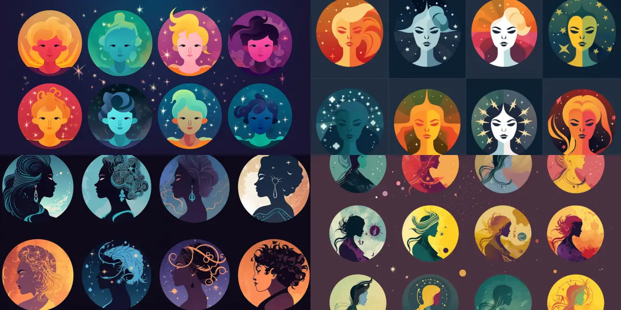 Create a set of "10 celestial avatars" for Vector Art Avatars, each representing a unique {{celestial_object}}, such as a planet, constellation, or celestial event. Design them in a creative and abstract manner, incorporating elements that evoke strong feelings or themes like {{theme_1}}, {{theme_2}}, and {{theme_3}}. Experiment with various art styles, such as {{style_1}}, {{style_2}}, and {{style_3}}, to create a visually stunning and diverse collection. Capture the essence of each celestial object by incorporating symbols, colors, or other visual cues that represent their unique qualities or mythological stories. The final set should be a harmonious blend of realism and abstraction, where each avatar stands out, yet feels connected to the overarching celestial theme.