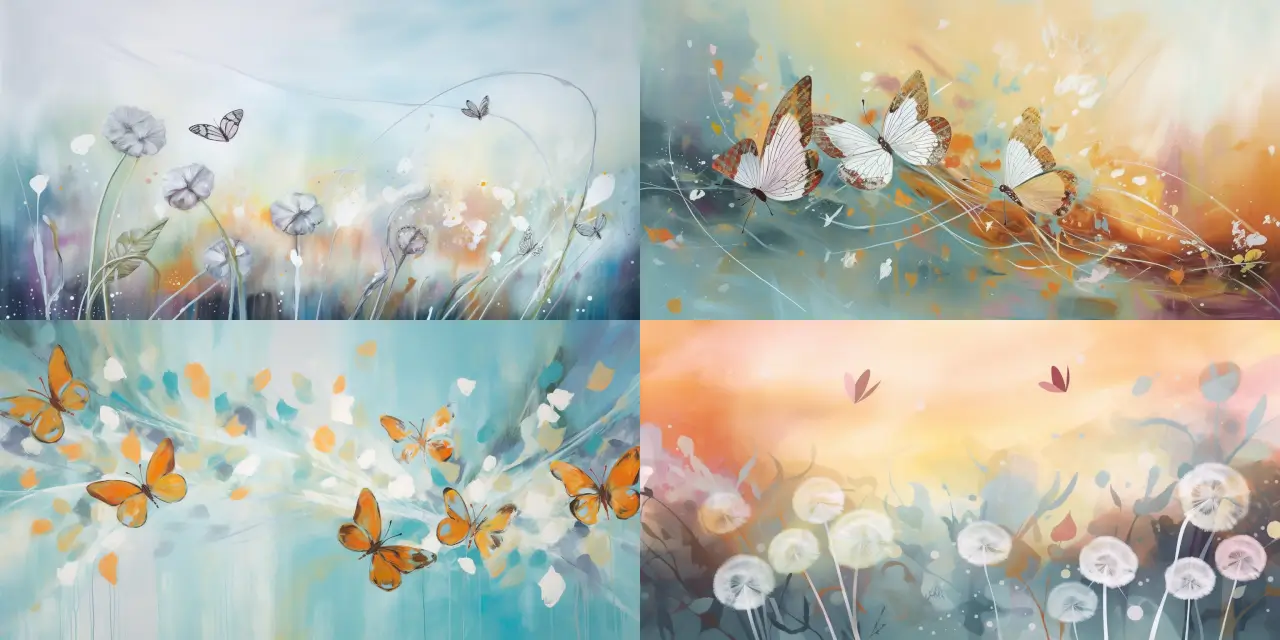 Capture the essence of freedom and weightlessness through a scene with {{subject_1}} and {{subject_2}}, using light, airy brushstrokes and a pastel color palette. Incorporate whimsical, floating shapes that convey a sense of {{emotion_1}} and {{emotion_2}}. Focus on Abstract Art style while emphasizing elements like {{element_1}}, {{element_2}}, and {{element_3}} for a truly unique representation.