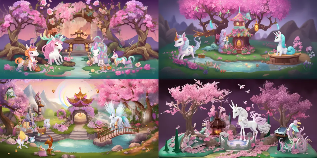 Create a {{style}} enchanted garden scene featuring {{number}} mythical creatures and nature spirits interacting harmoniously with the plants and flowers, styled in chibi art. In this garden, {{creature_1}}, {{creature_2}}, and {{nature_spirit_1}} can be seen engaging with blooming {{flower_1}} and vibrant {{plant_1}}. The atmosphere exudes a sense of {{feeling}} emanating from the harmonious relationships between the characters and their surroundings. Consider using {{medium}} for this illustration to emphasize the enchanting and whimsical nature of the scene.