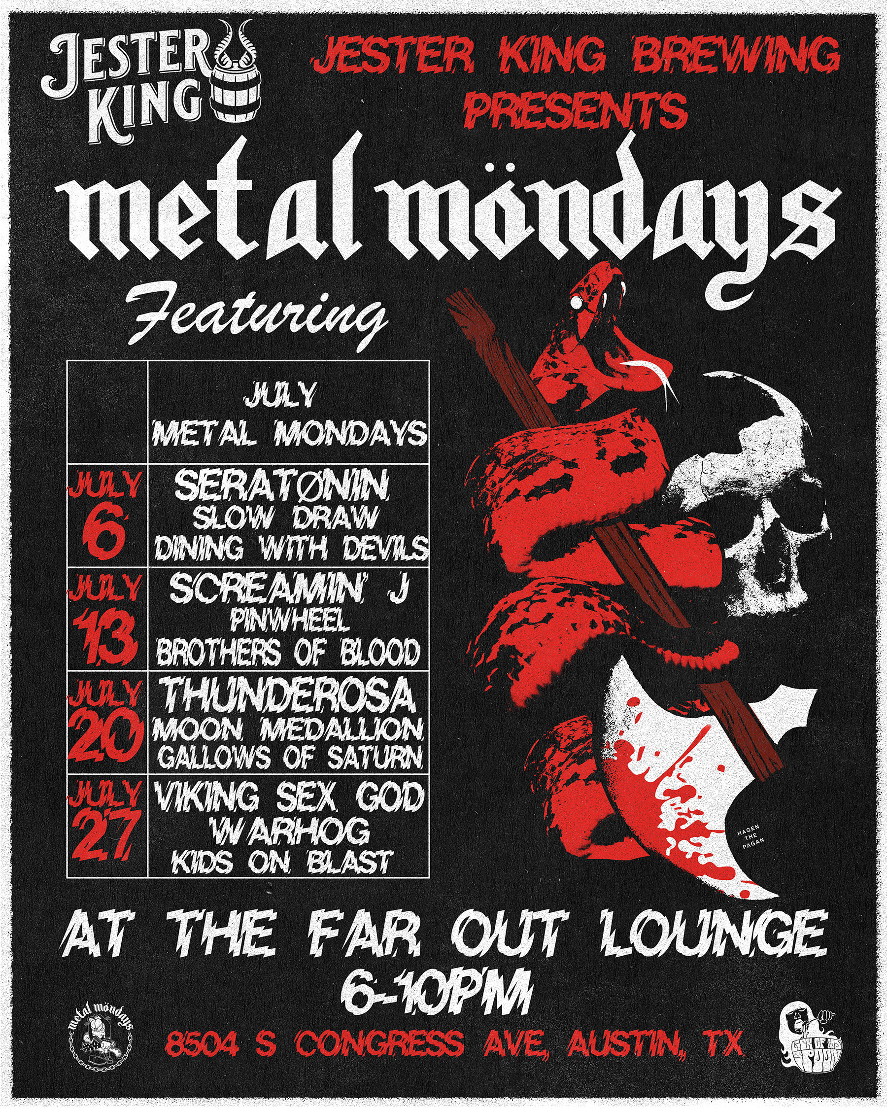 Metal Mondays w/ Screamin J, Pinwheel, Brothers of Blood