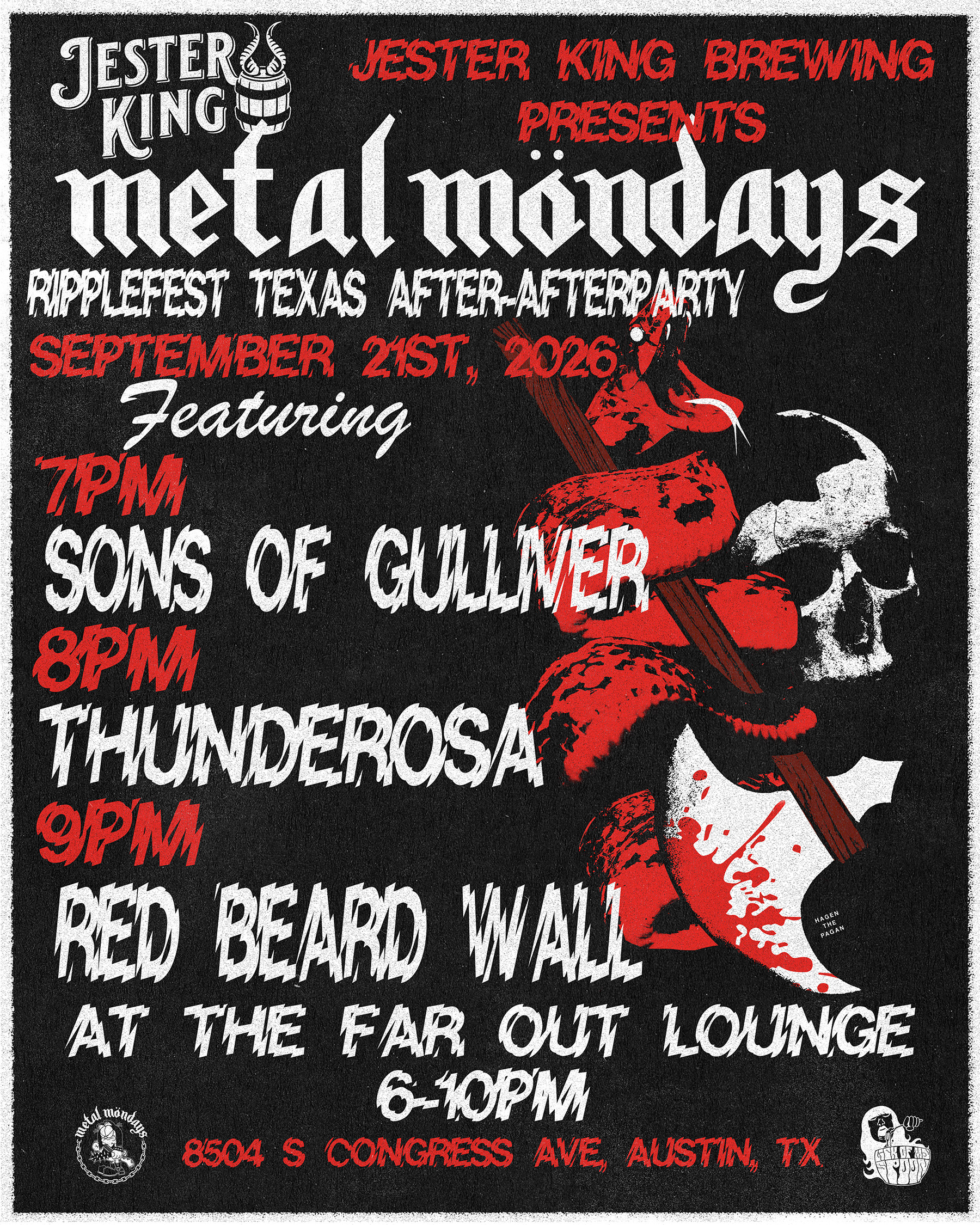Metal Mondays w/ Red Beard Wall, Thunderosa, Sons of Gulliver