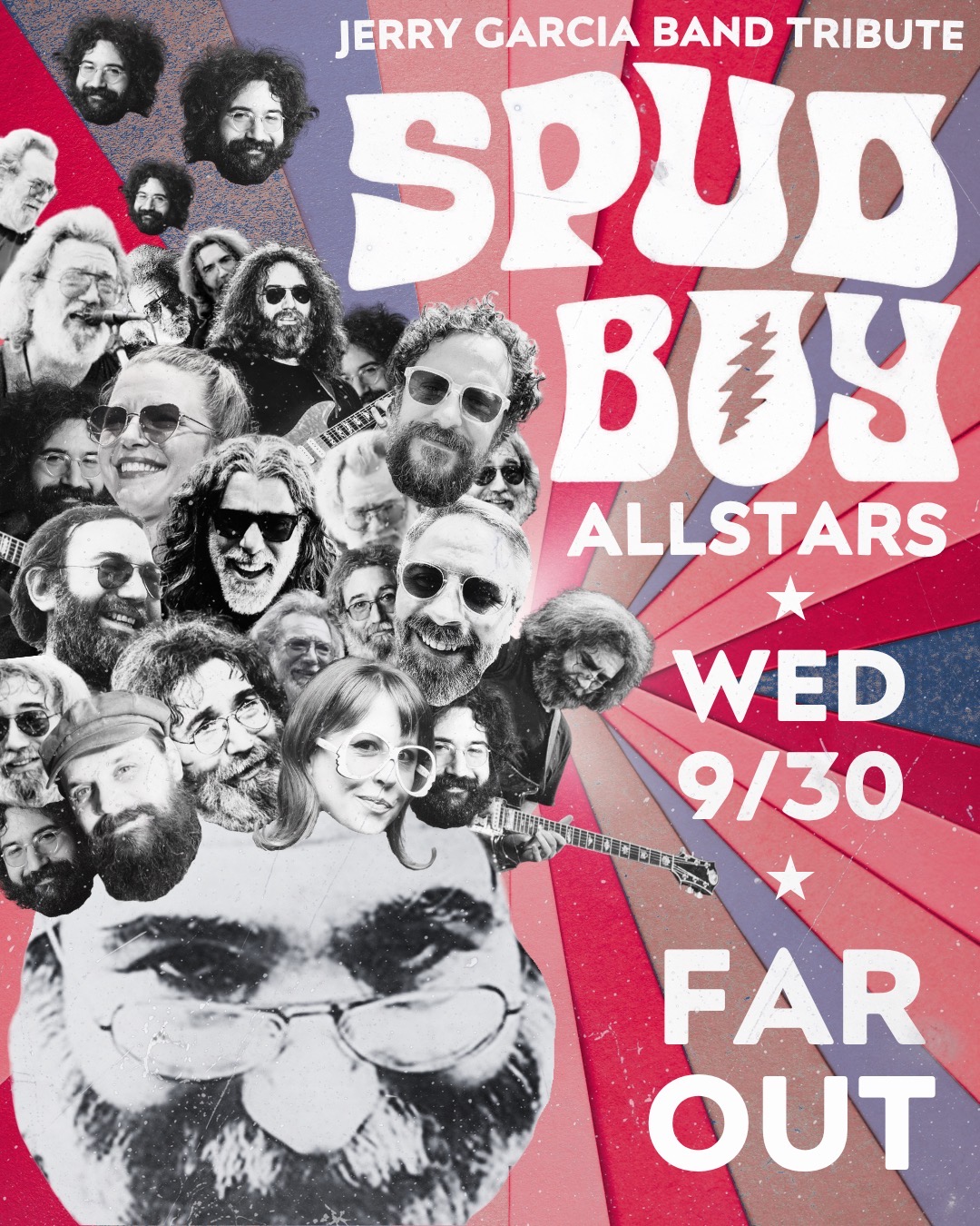 Thu Oct 01 2026 Spud Boy All-Stars - A Tribute to Jerry Garcia Band Get Tickets! More Info at The Far Out Lounge and Stage in Austin, TX