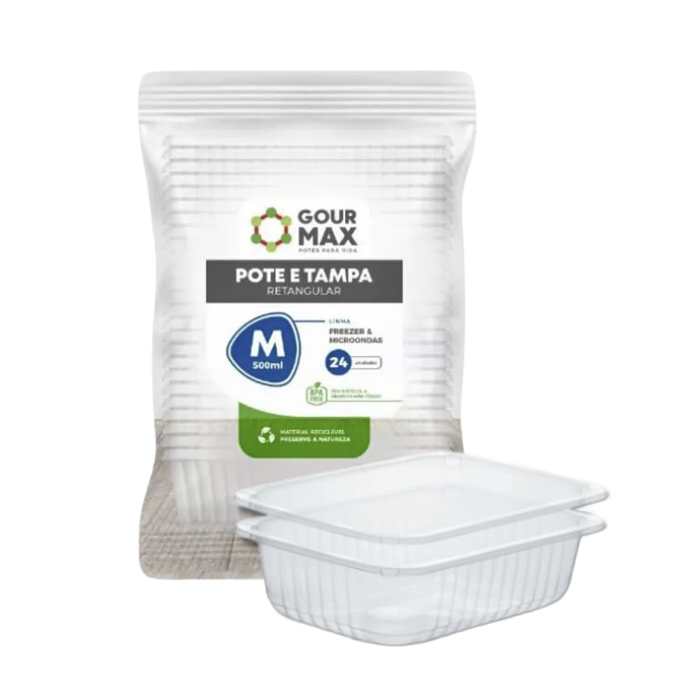 Pote Retangular C/Tampa Gour Max Freezer e Micro-ondas 500ML