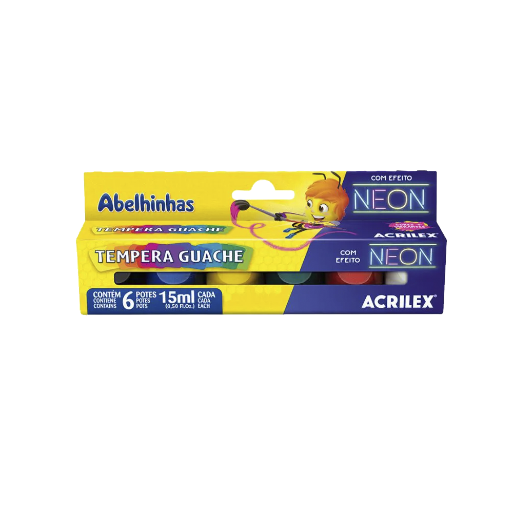 Tinta Tempera Guache Acrilex Neon C/6 Cores