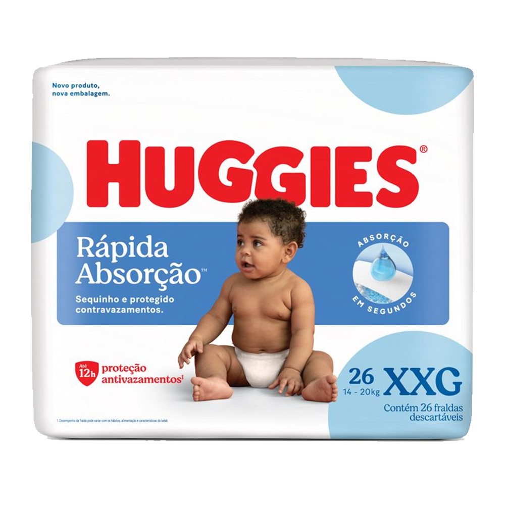 Fralda Huggies Rápida Absorção (P-38/M-36/G-30/XG-28/XXG-26)