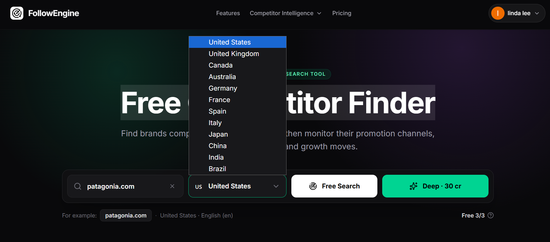 Select target country in FollowEngine / 在FollowEngine中选择目标国家