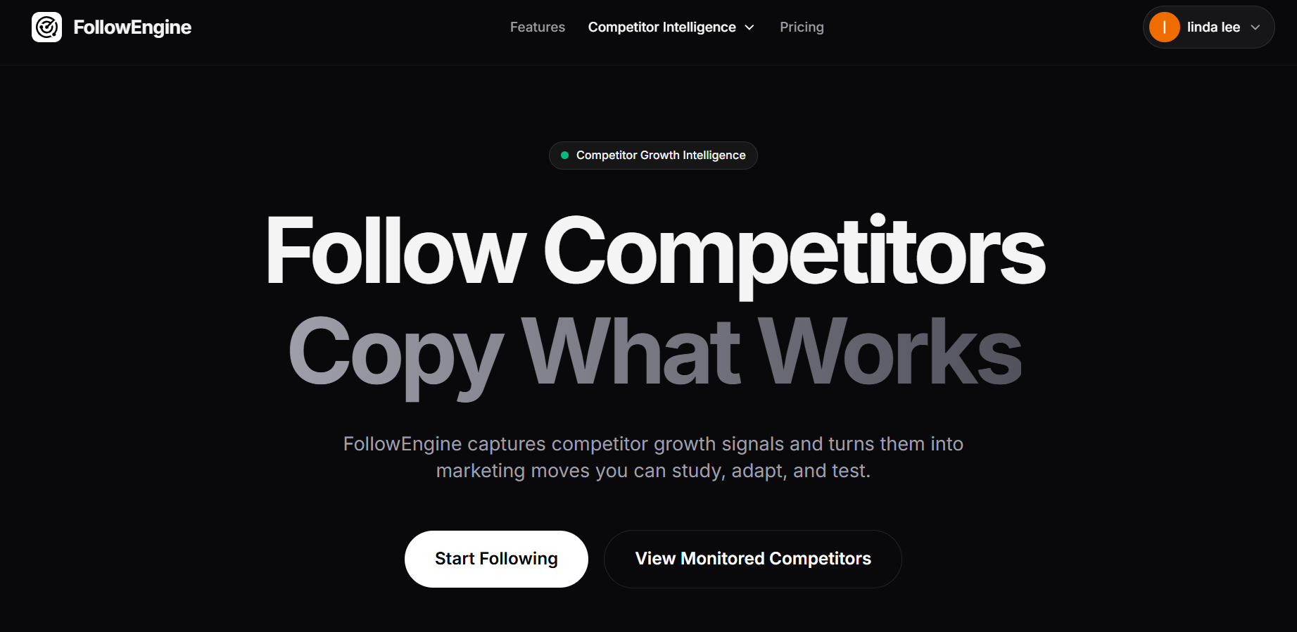 FollowEngine Competitor Finder interface — step 1 / FollowEngine竞品发现工具界面——步骤1