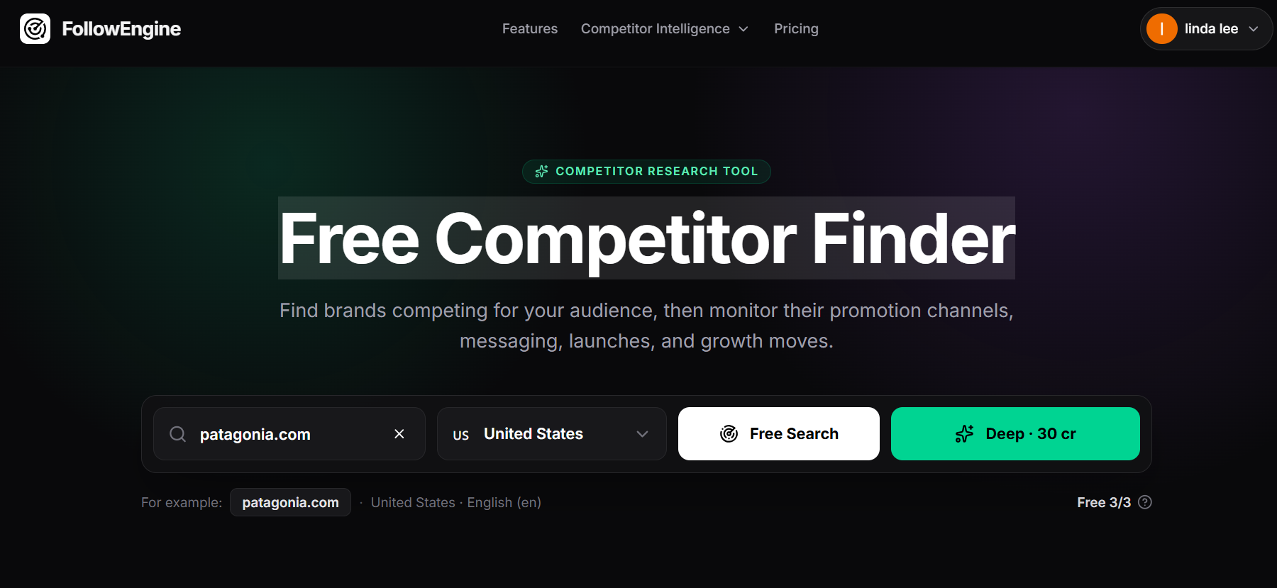 Enter your website URL in FollowEngine Competitor Finder / 在FollowEngine竞品发现工具中输入网站URL