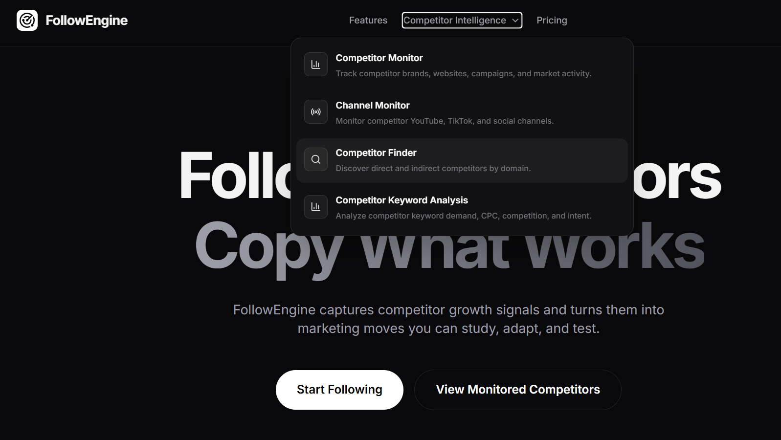 FollowEngine free competitor finder tool homepage / FollowEngine免费竞品发现工具主页