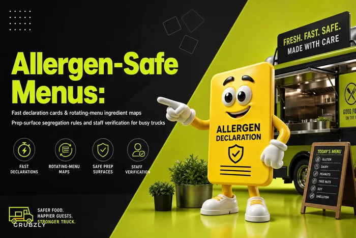 Avoid allergen incidents on rotating menus: fast declaration cards, prep‑surface segregation and staff verification