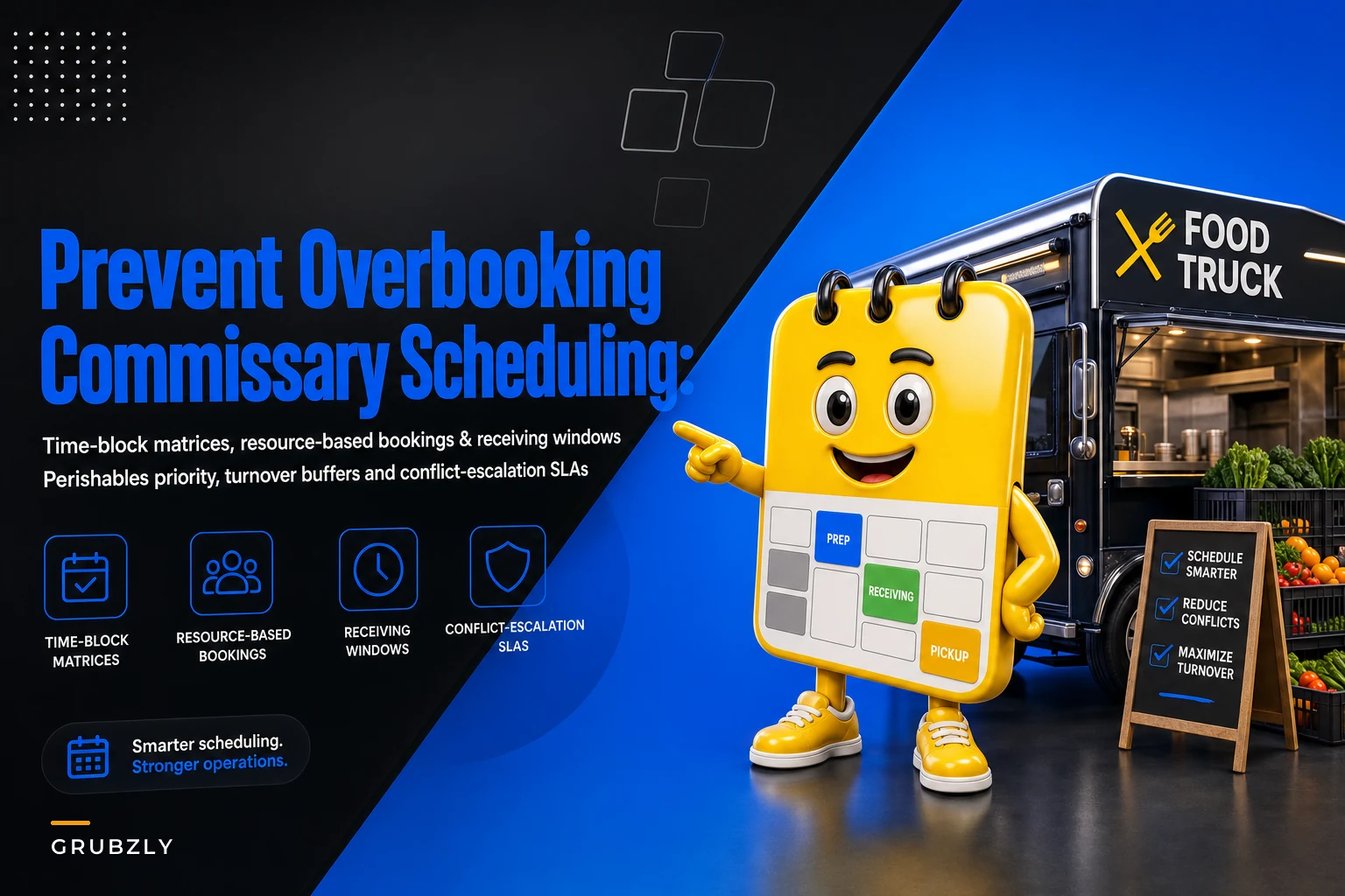Shared commissary scheduling rules to avoid overbooking and prep collisions