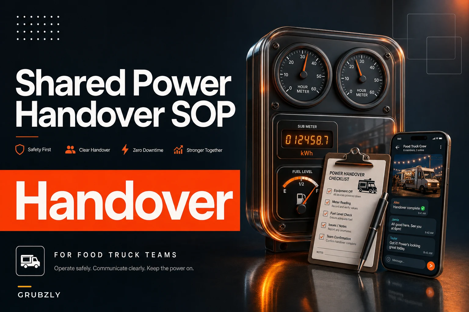 Shared-generator handover and reconciliation SOP for event power