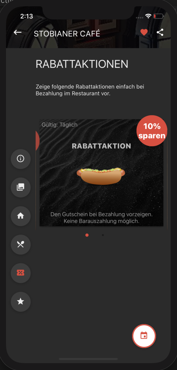 Rabattaktion Restaurantübersicht