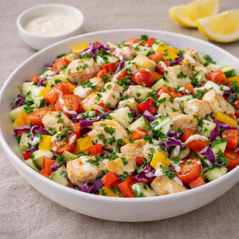 Farverig frokostsalat med kylling