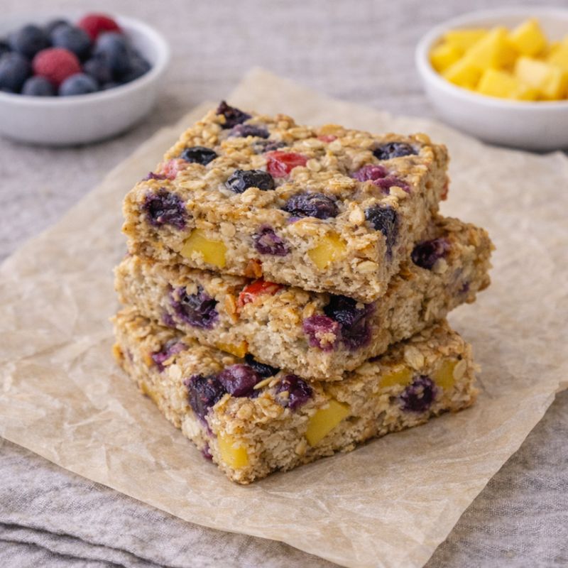 Morgenmadsbarer med havre og frugt