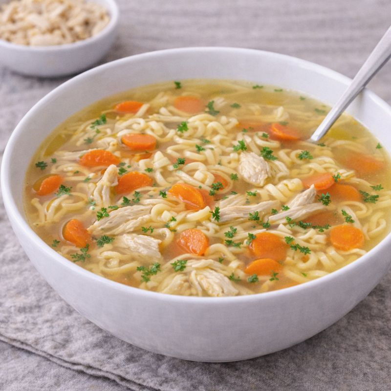 Mild kyllingesuppe med nudler