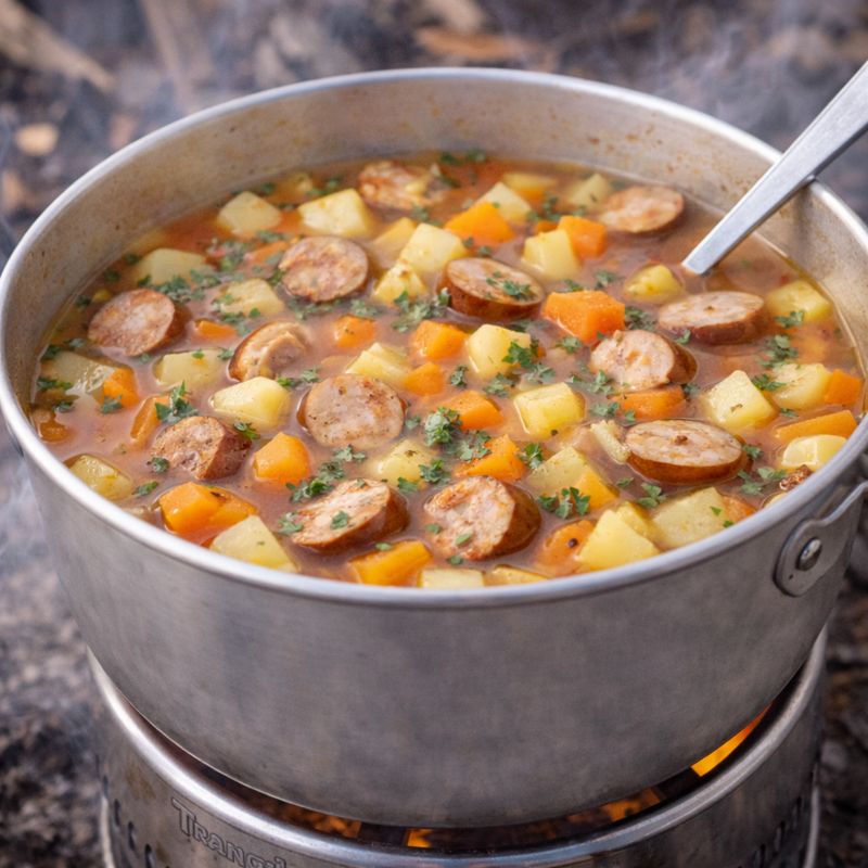 Trangia pølse- og grøntsagssuppe