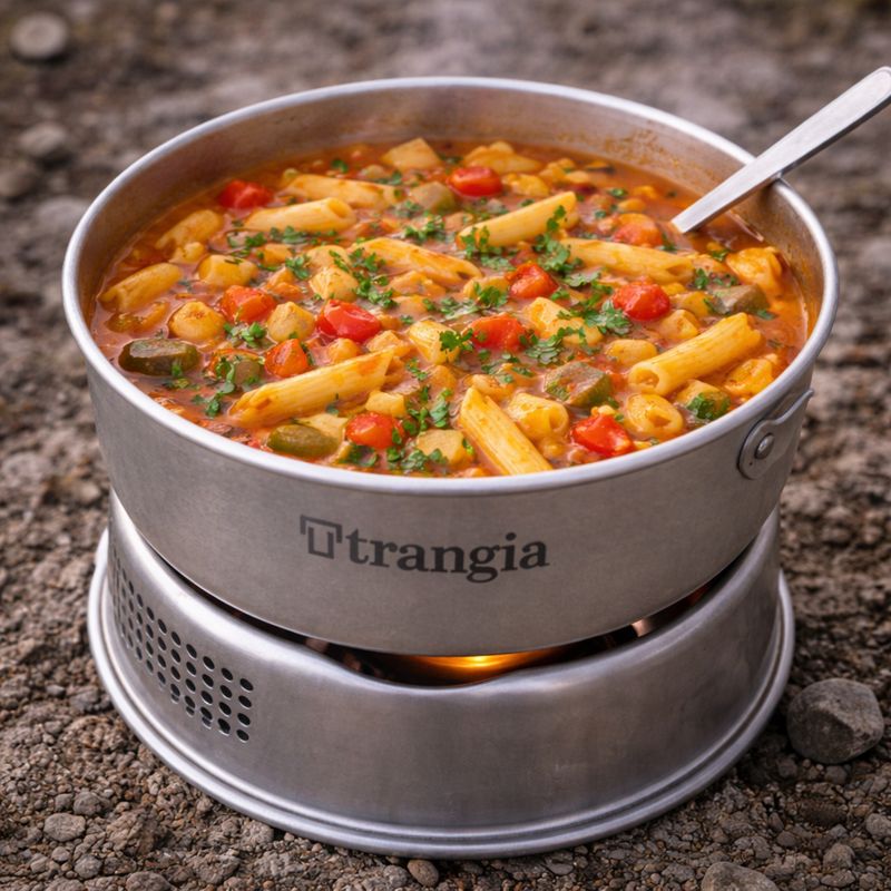 Trangia-pasta med tomat og grøntsager