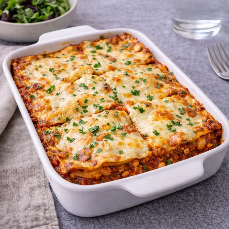 Lasagne med hakket kylling og grønne linser