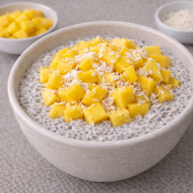 Chiagrød med mango og kokos